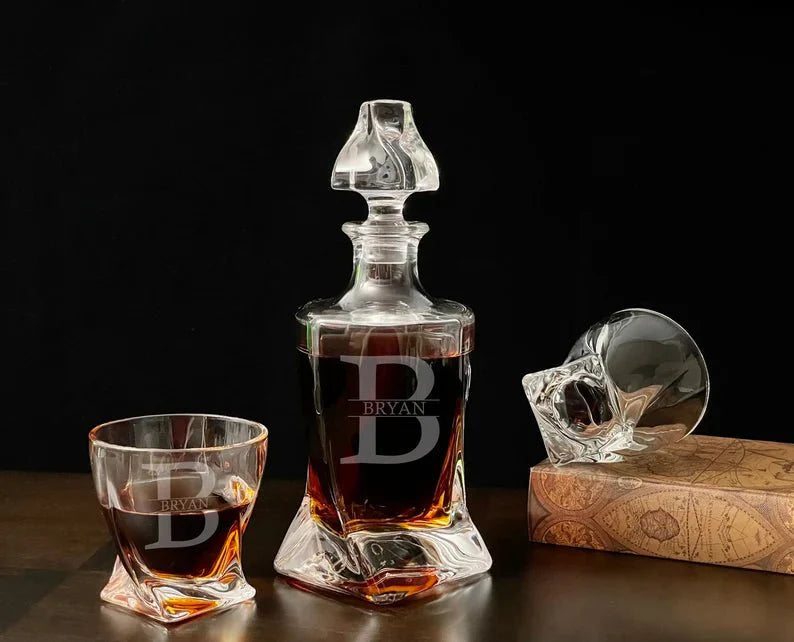 Personalized Decanter with Low Ball Glasses