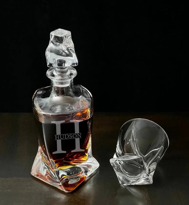 Personalized Decanter with Low Ball Glasses