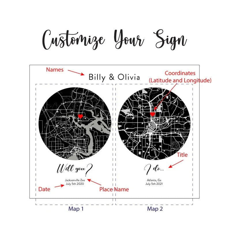 Unique Personalized Framed Maps of our Love Customized Anniversary Gifts for Men by Groovy Guy