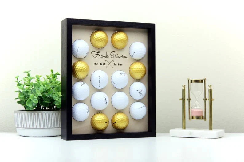 Unique Personalized Custom Golf Ball Display Frame Customized Golf Gifts for Men by Groovy Guy