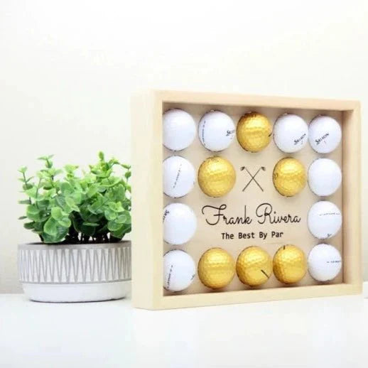 Unique Personalized Custom Golf Ball Display Frame Customized Golf Gifts for Men by Groovy Guy