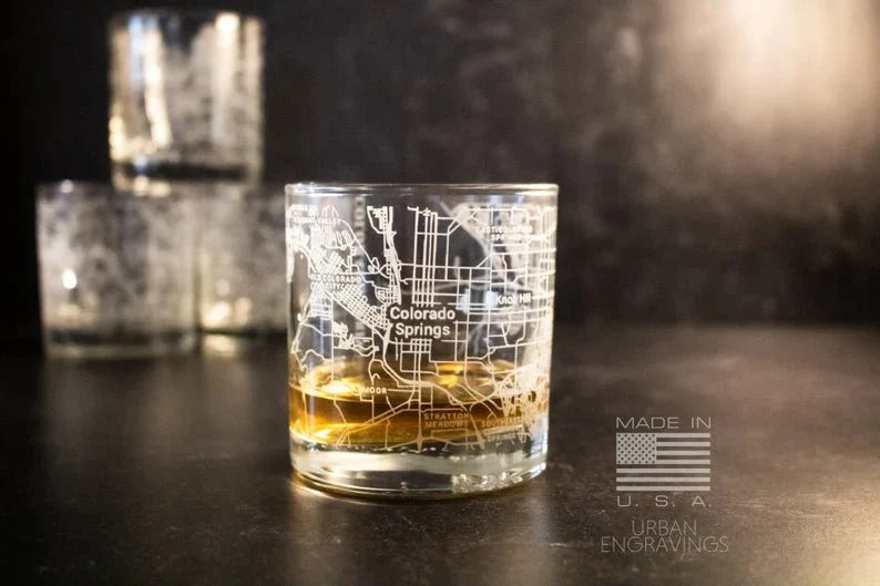 Unique Personalized City Map Rocks Glass Customized Whiskey Glass Gifts for Men by Groovy Guy