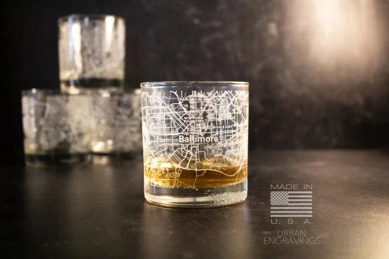 Unique Personalized City Map Rocks Glass Customized Whiskey Glass Gifts for Men by Groovy Guy