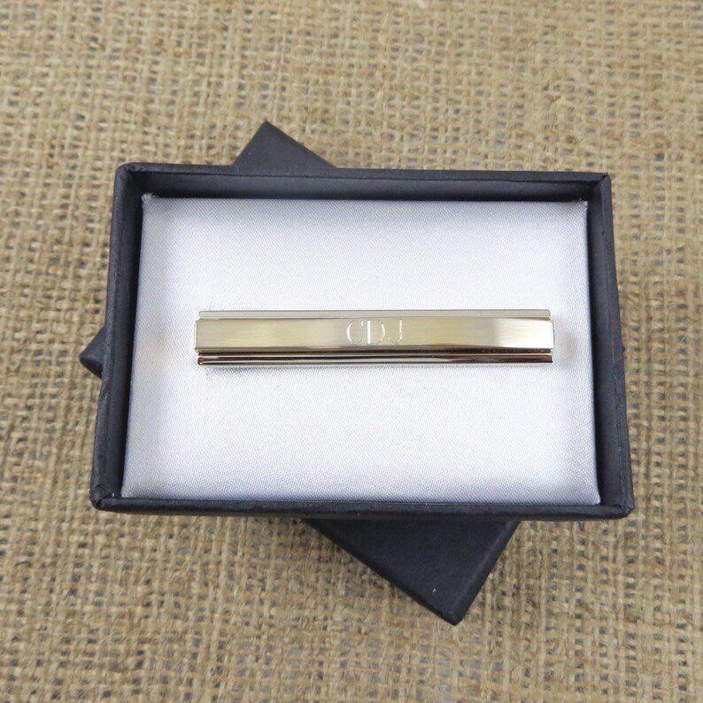 Unique Personalized Two Tone Tie Clip Customized Tie Bar Gifts for Men by Groovy Guy
