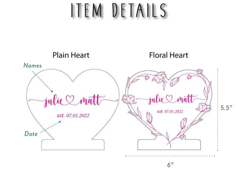 Unique Personalized Light Up Heart Name Sign Customized Anniversary Gifts for Men by Groovy Guy