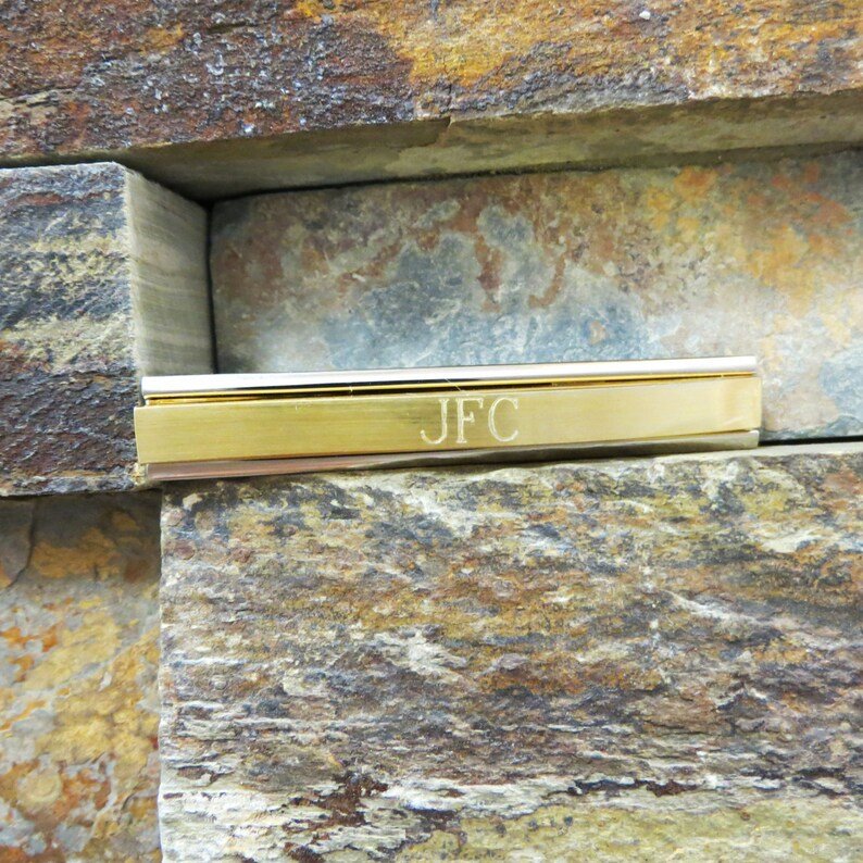 Unique Personalized Two Tone Tie Clip Customized Tie Bar Gifts for Men by Groovy Guy