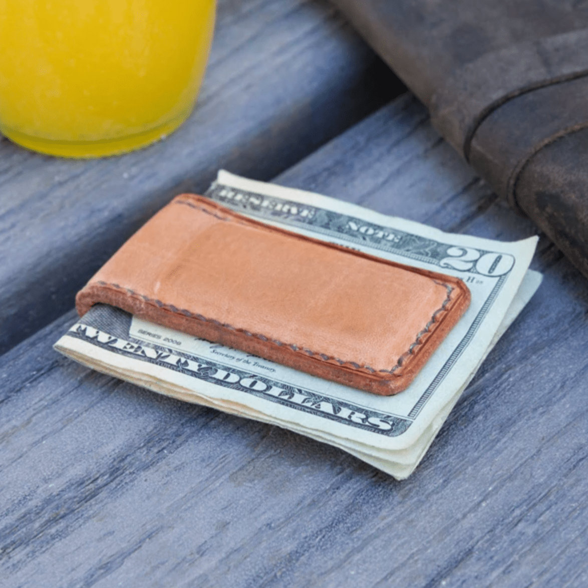 Personalized leather money clip