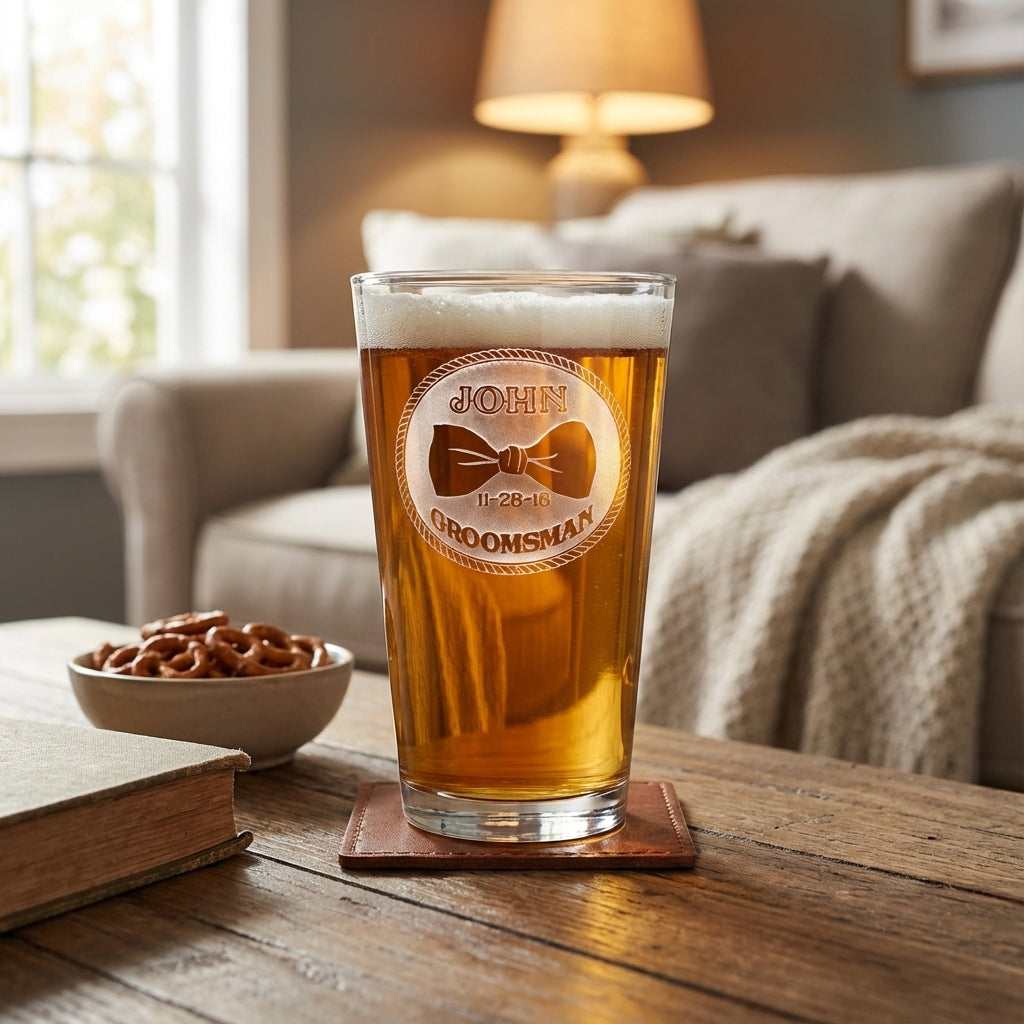 Groomsmen Bowtie Beer Glass