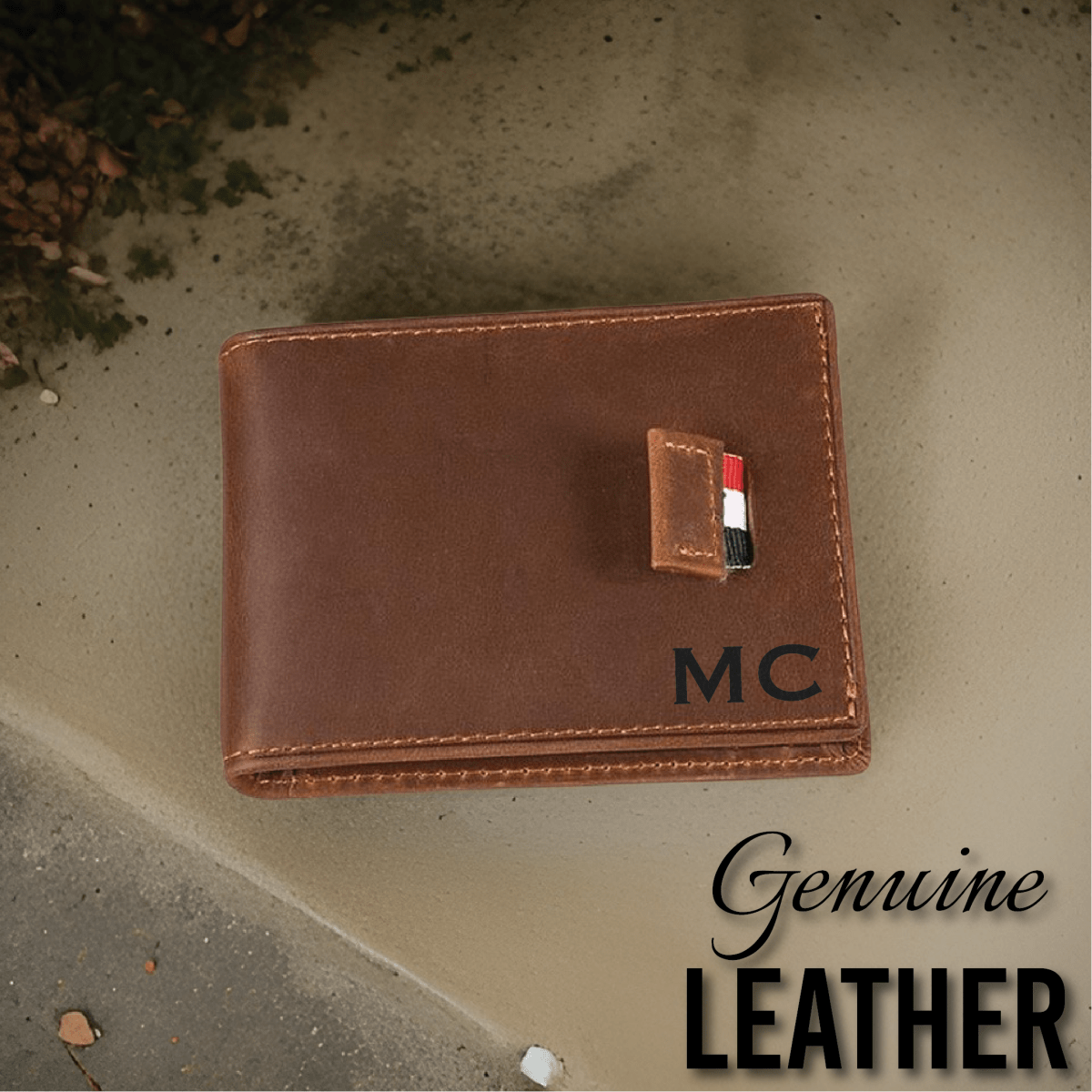 Personalized leather wallet for men crafted from genuine leather, featuring custom engraving for initials and a heartfelt inside message – ideal for Valentine’s Day, anniversaries, birthdays, or Father’s Day.