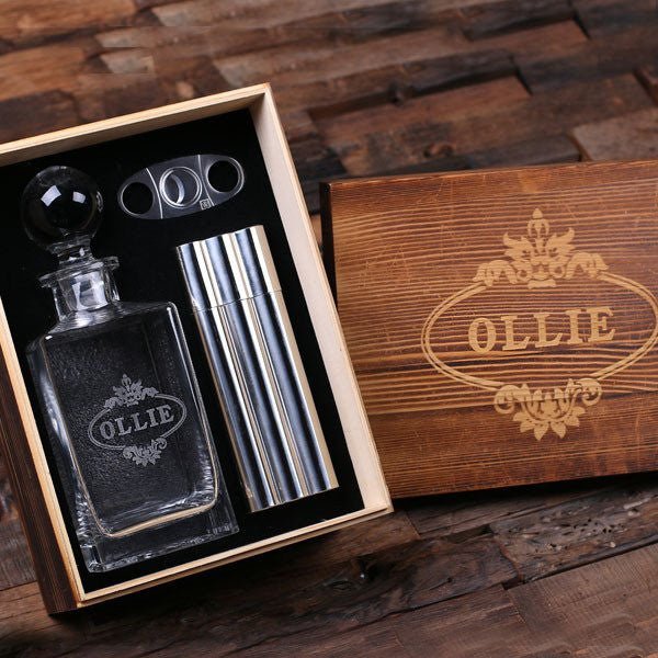 Personalized Cigar, Decanter, &amp; Flask Combo Set