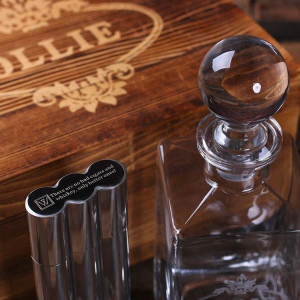 Personalized Cigar, Decanter, &amp; Flask Combo Set