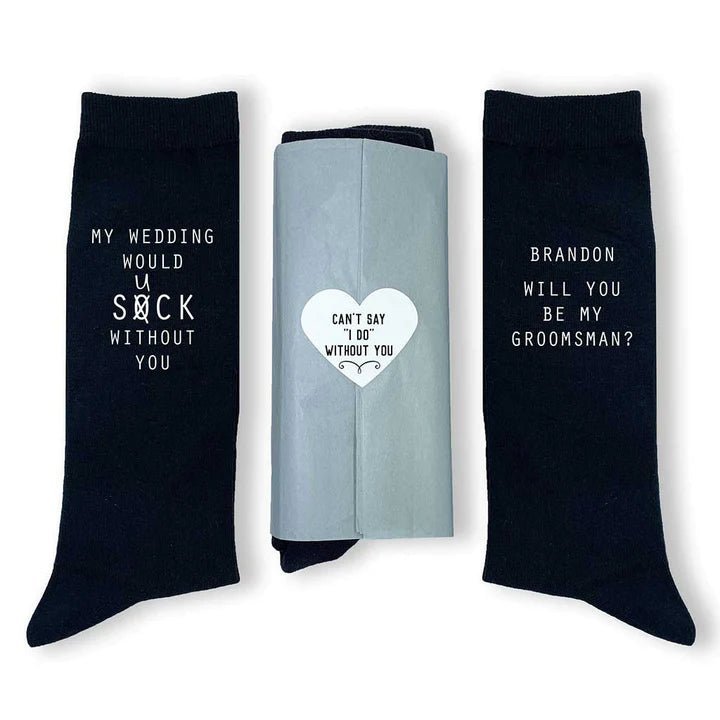 thumbnail image 2 of Custom Workshop NI Personalised Wedding Socks – Black, Groomsmen Party Socks – Made In UK 2 of 5
