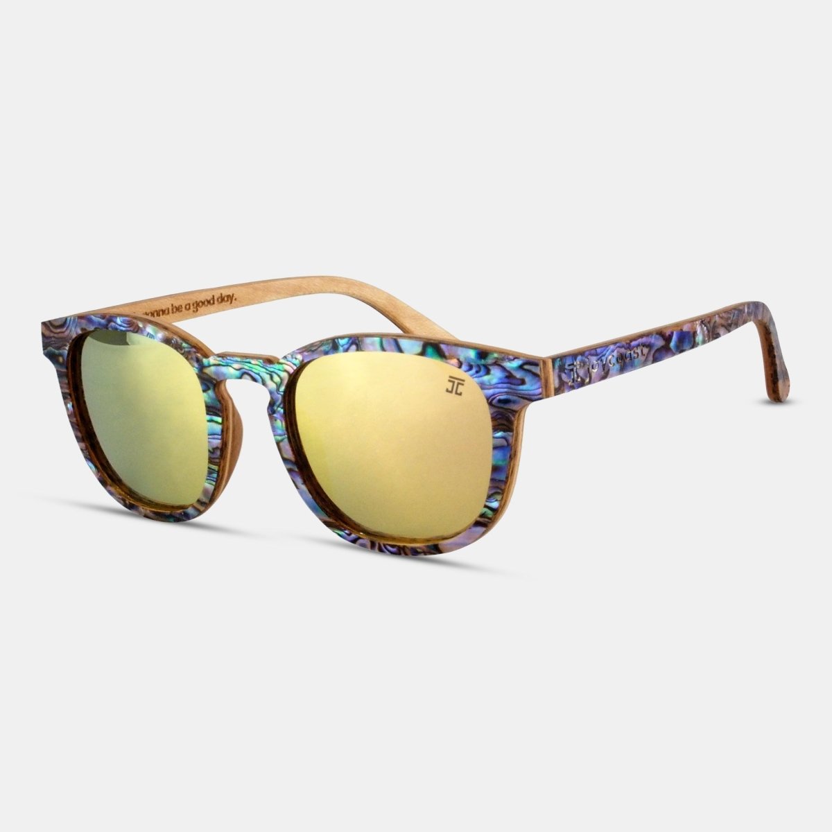 Wooden Sunglasses AquaWave, Square | Abalone by Groovy Groomsmen Gifts