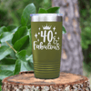 Military Green Birthday Tumbler With 40 And Fabulous Crown Design