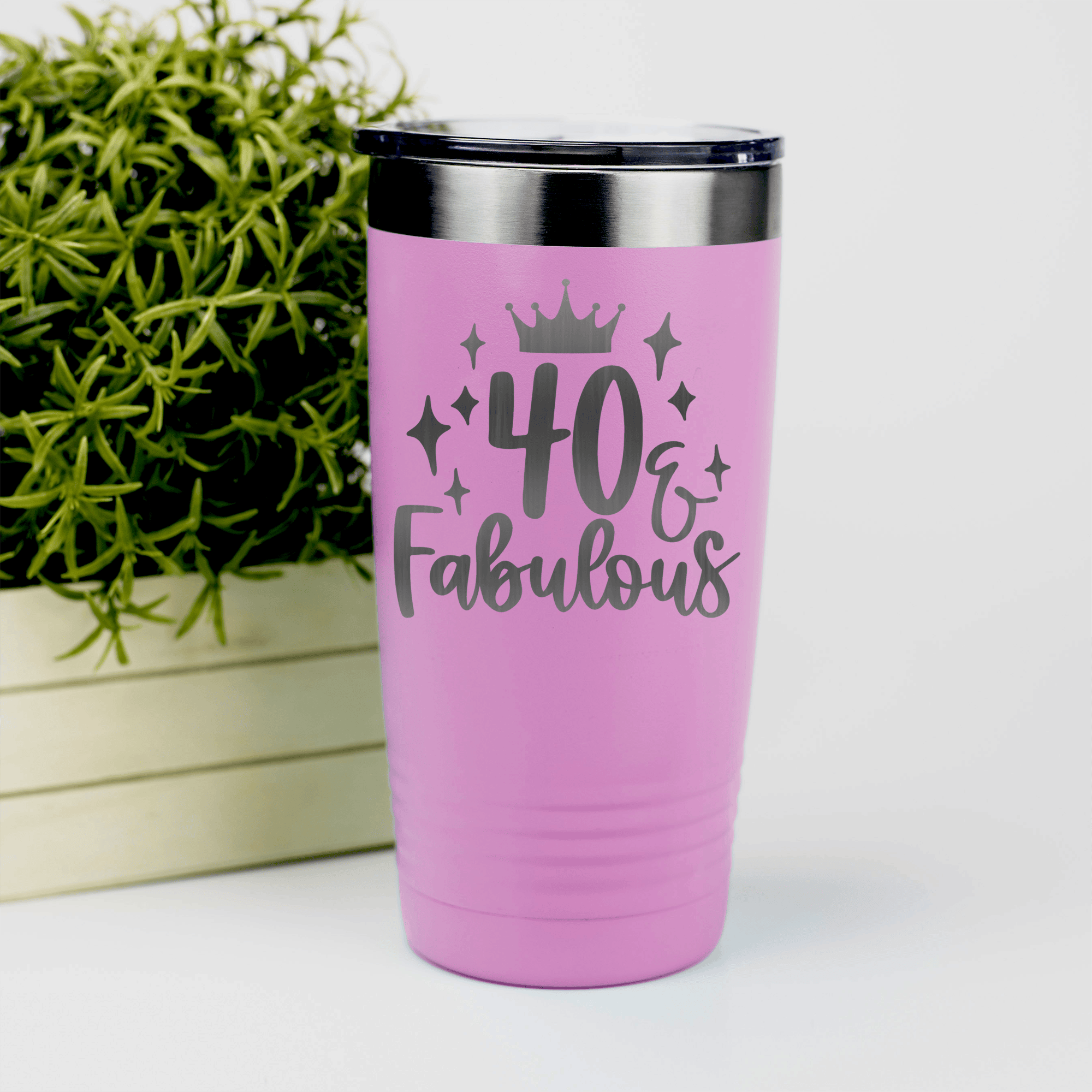 Pink Birthday Tumbler With 40 And Fabulous Crown Design