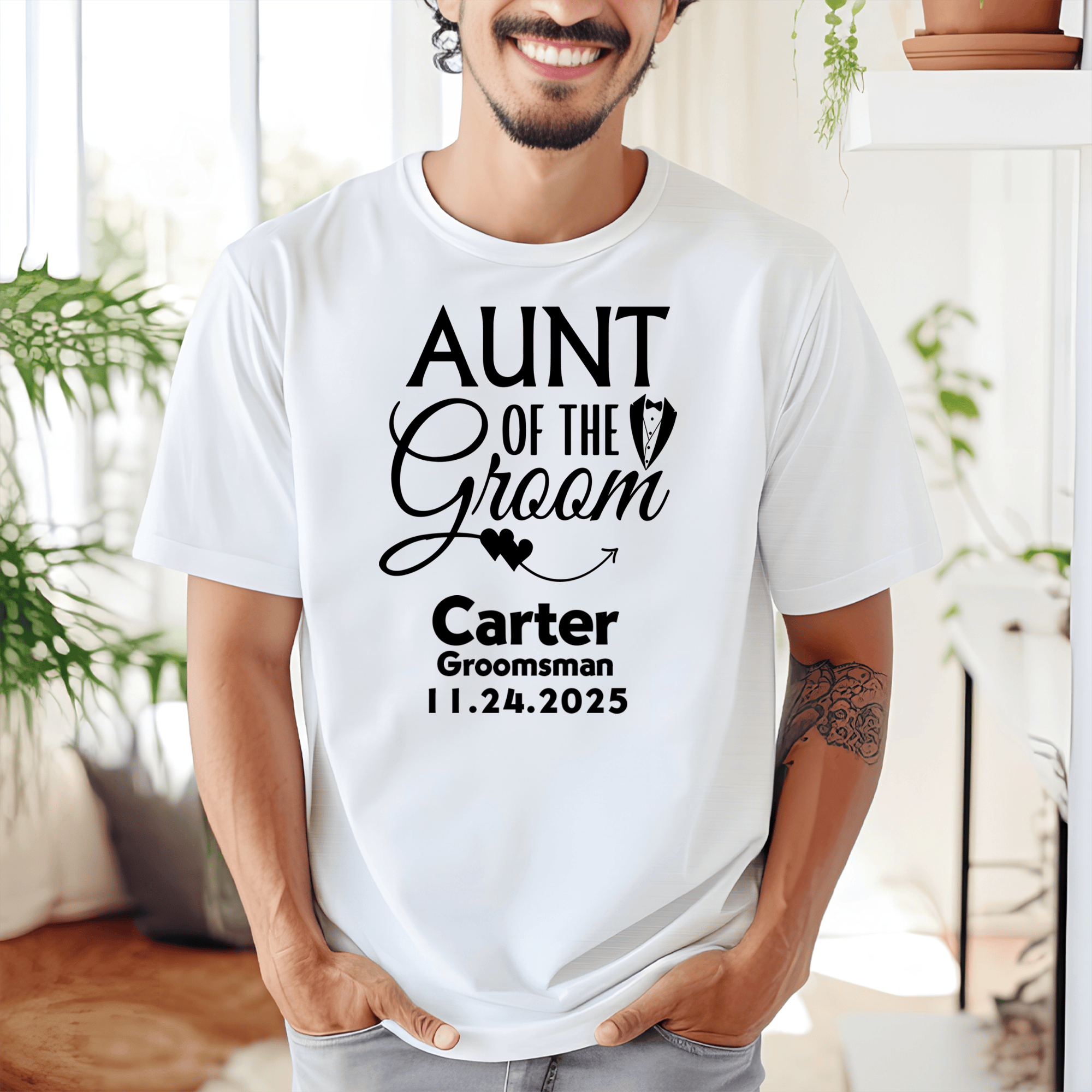 Light Blue Mens T-Shirt With Aunt Of The Groom Design