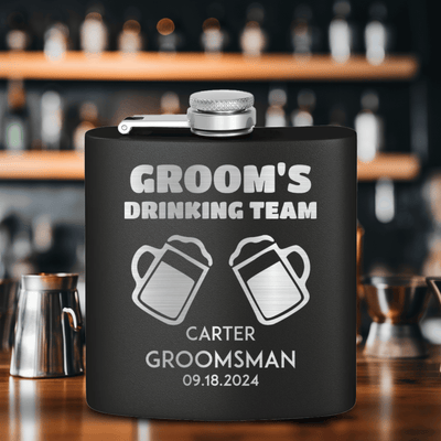 Black Groomsman Flask With Beer Drinking Team Design