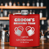 Red Groomsman Flask With Beer Drinking Team Design