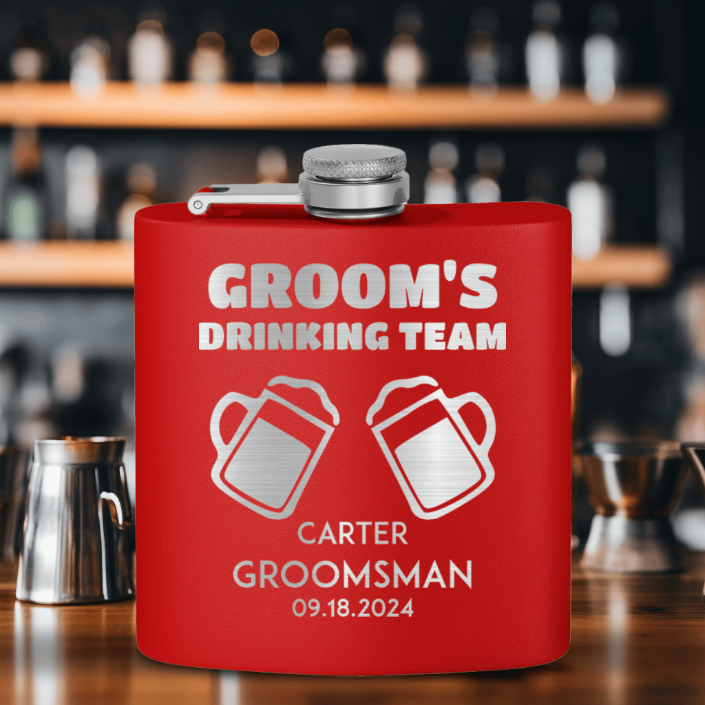 Black Groomsman Flask With Beer Drinking Team Design