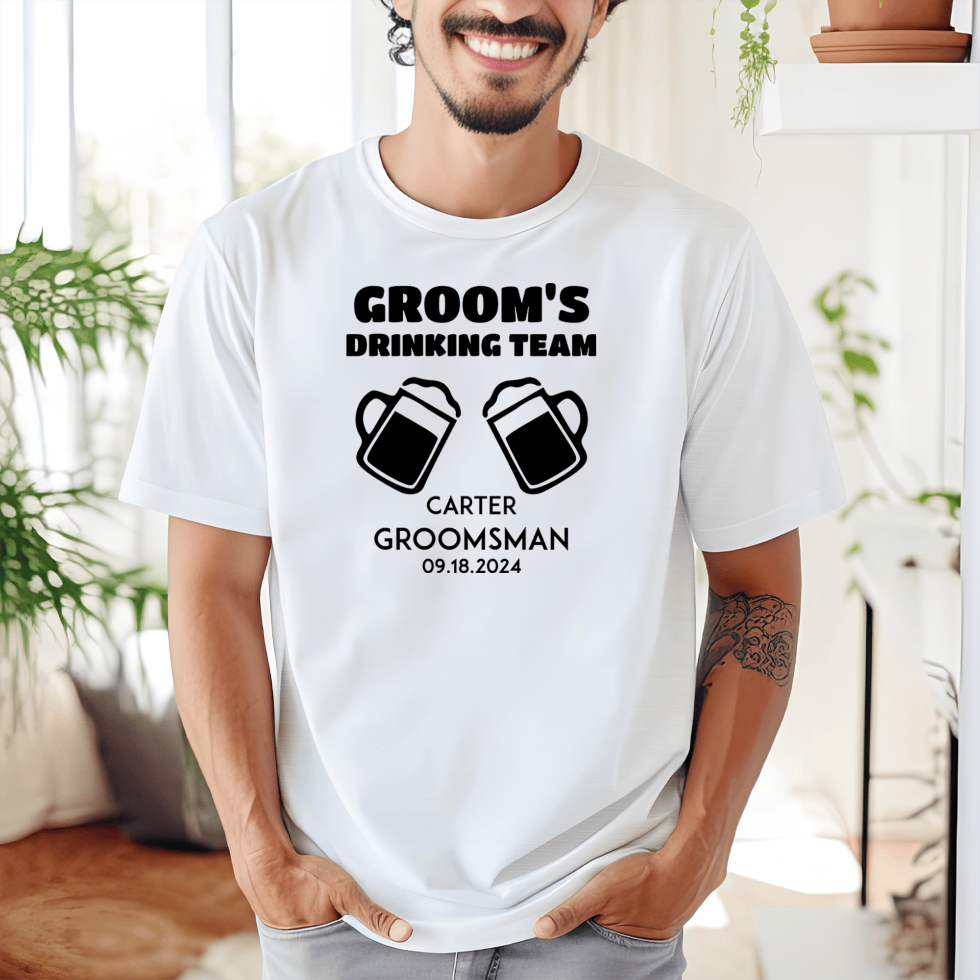 Grey Mens T-Shirt With Beer Drinking Team Design