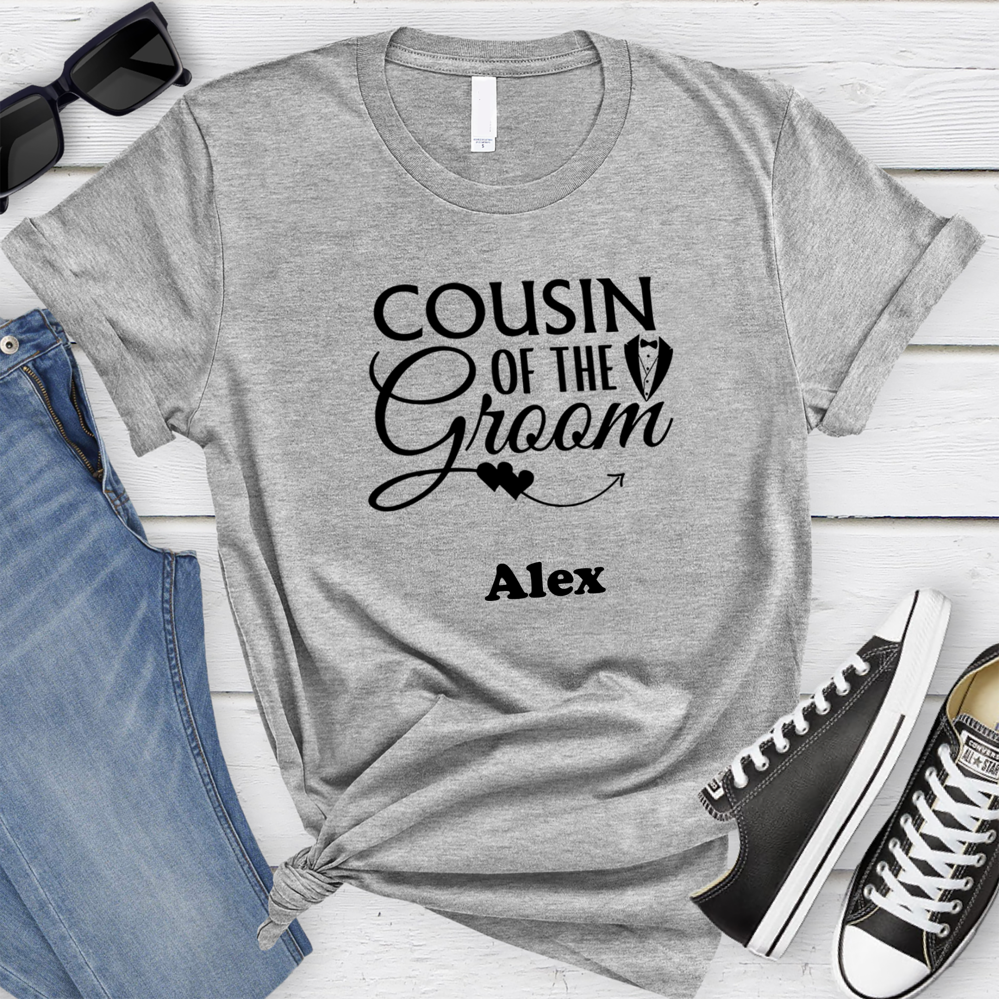 Grey Mens T-Shirt With Cousin Of The Groom Design