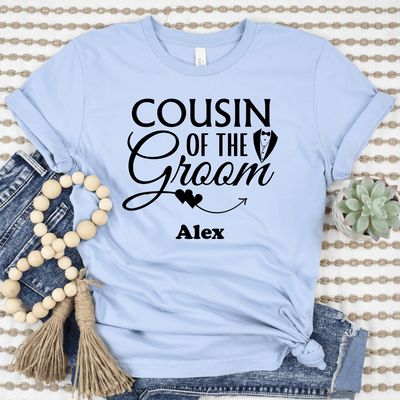 Light Blue Mens T-Shirt With Cousin Of The Groom Design