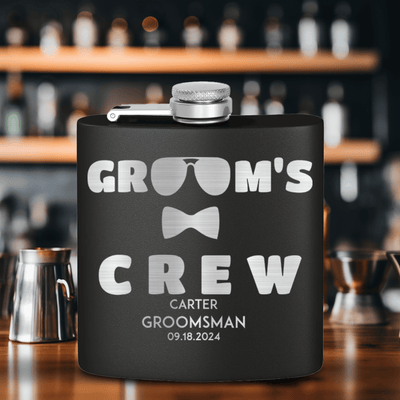 Black Groomsman Flask With Crew In Shades Design