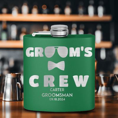 Green Groomsman Flask With Crew In Shades Design