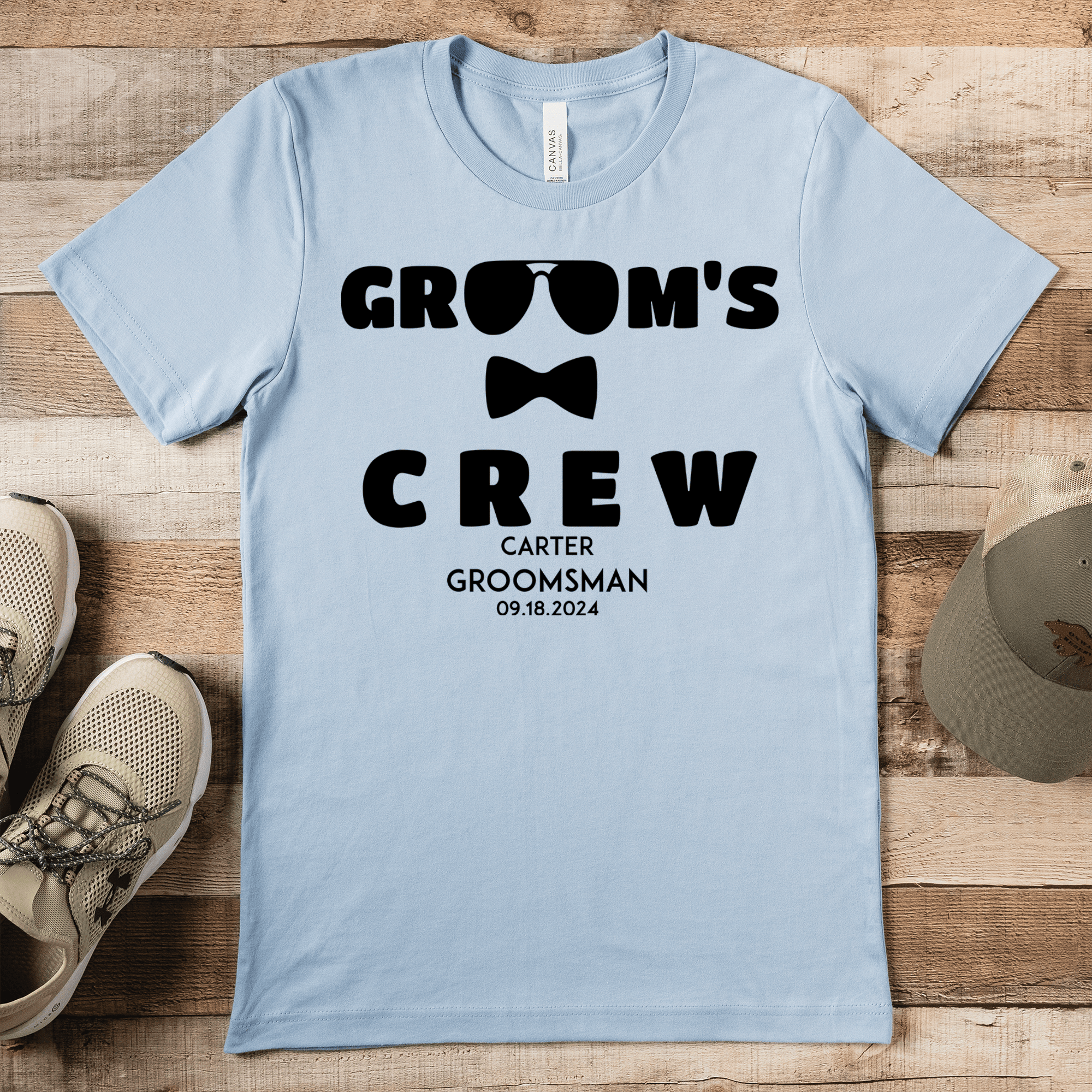Light Blue Mens T-Shirt With Crew In Shades Design
