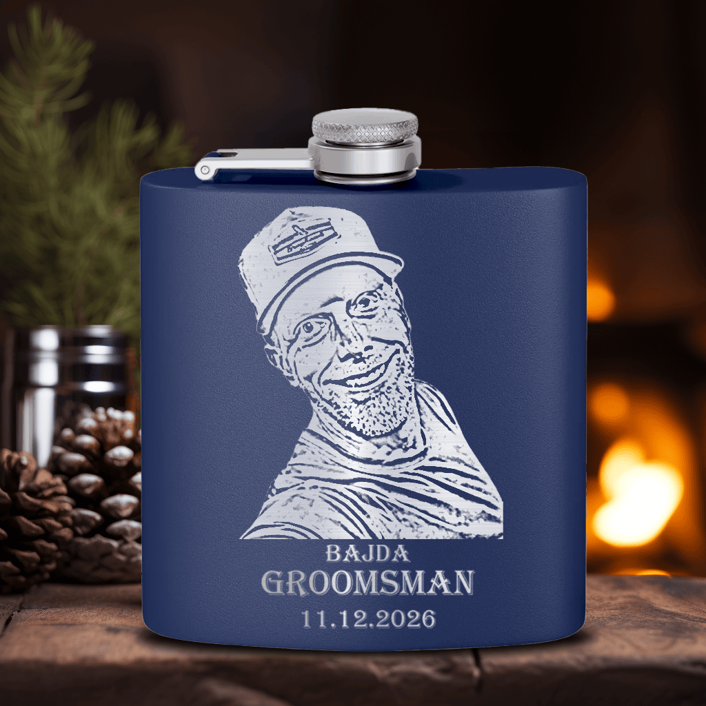 Navy Groomsman Flask With Custom Groomsman Design