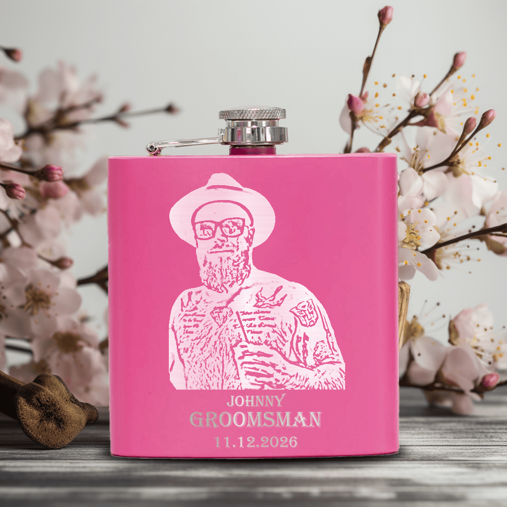 Pink Groomsman Flask With Custom Groomsman Design