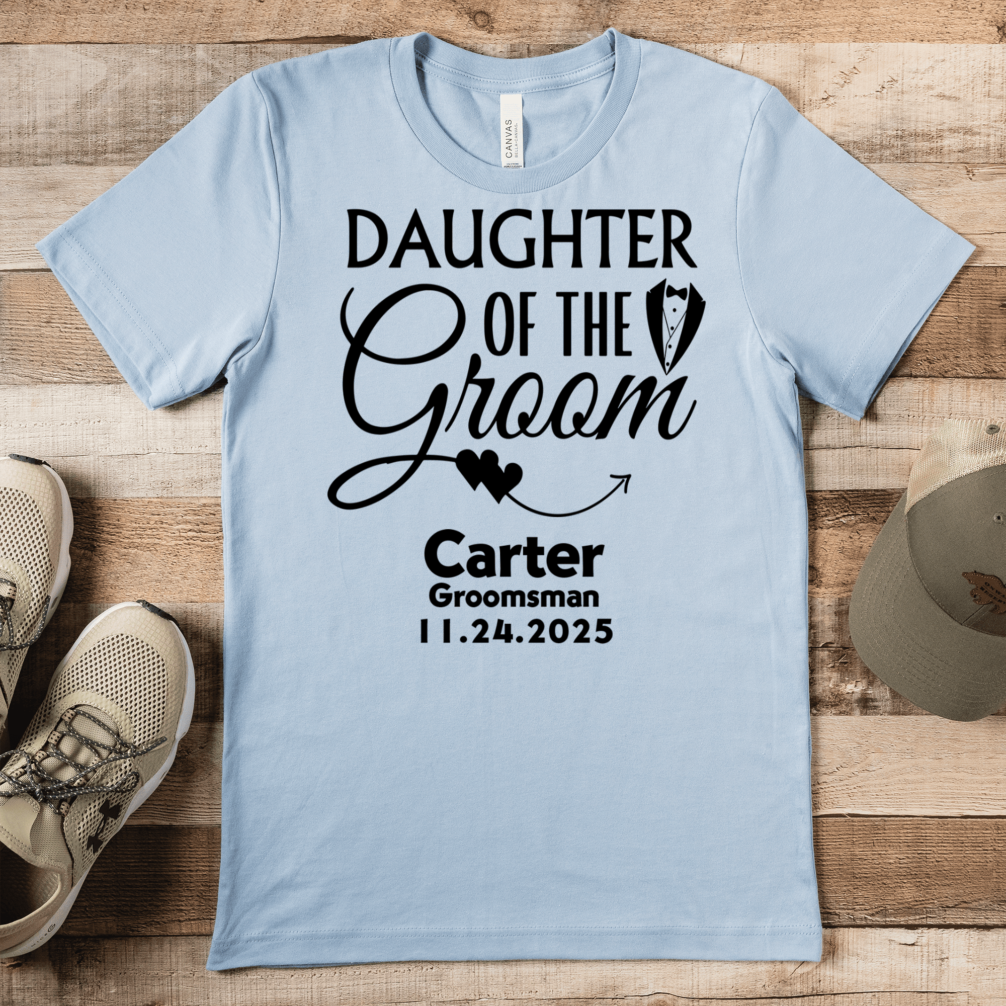 Light Blue Mens T-Shirt With Daughter Of The Groom Design