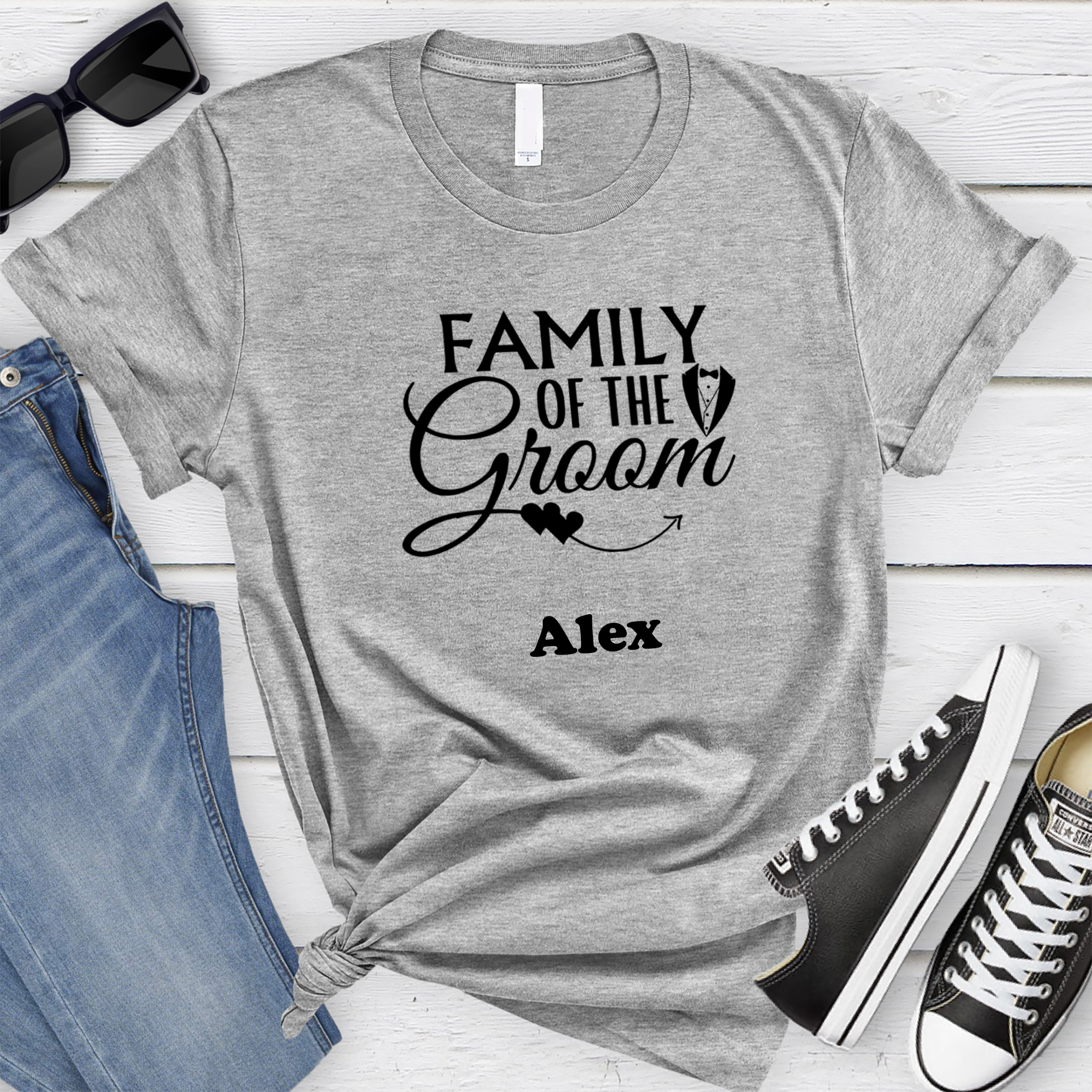 Grey Mens T-Shirt With Family Of The Groom Design