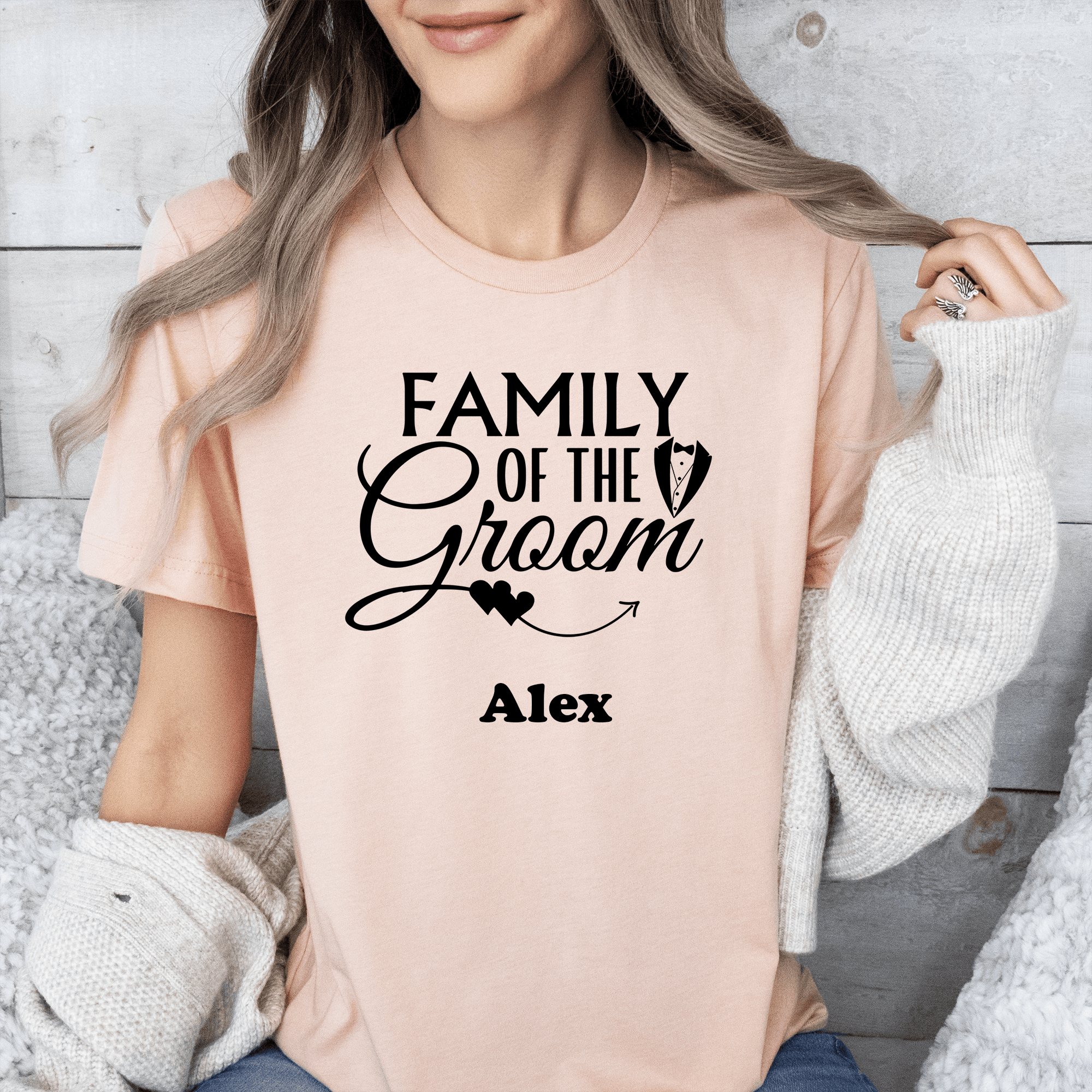 Heather Peach Mens T-Shirt With Family Of The Groom Design