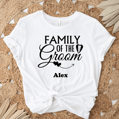 White Mens T-Shirt With Family Of The Groom Design
