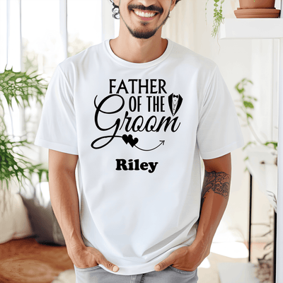 White Mens T-Shirt With Father Of The Groom Design