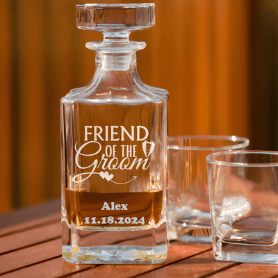 Wedding Day Whiskey Decanter With Friend Of The Groom Design