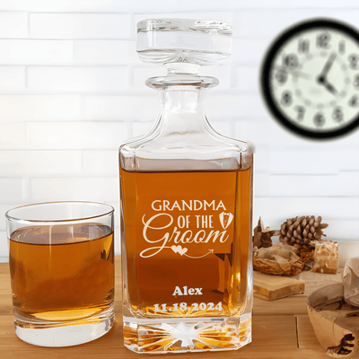 Wedding Day Whiskey Decanter With Grandma Of The Groom Design