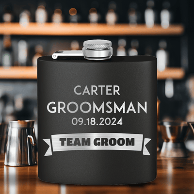 Black Groomsman Flask With Groom Team Design