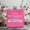 Pink Groomsman Flask With Groom Team Design
