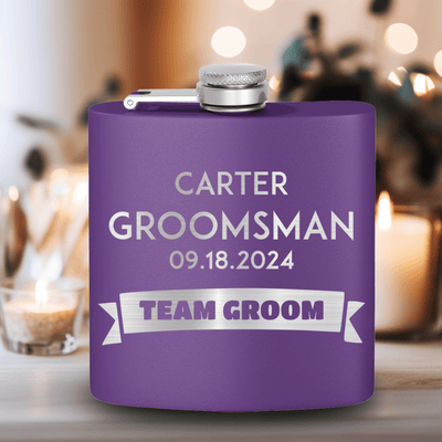 Purple Groomsman Flask With Groom Team Design