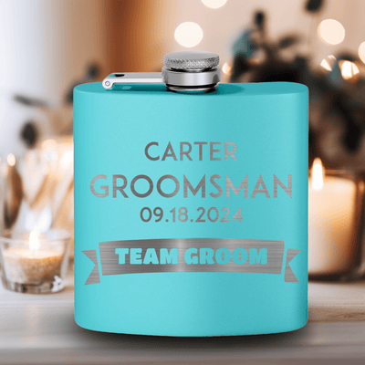 Teal Groomsman Flask With Groom Team Design