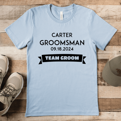 Light Blue Mens T-Shirt With Groom Team Design
