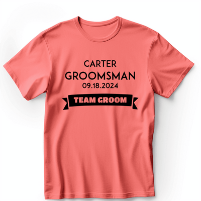 Light Red Mens T-Shirt With Groom Team Design