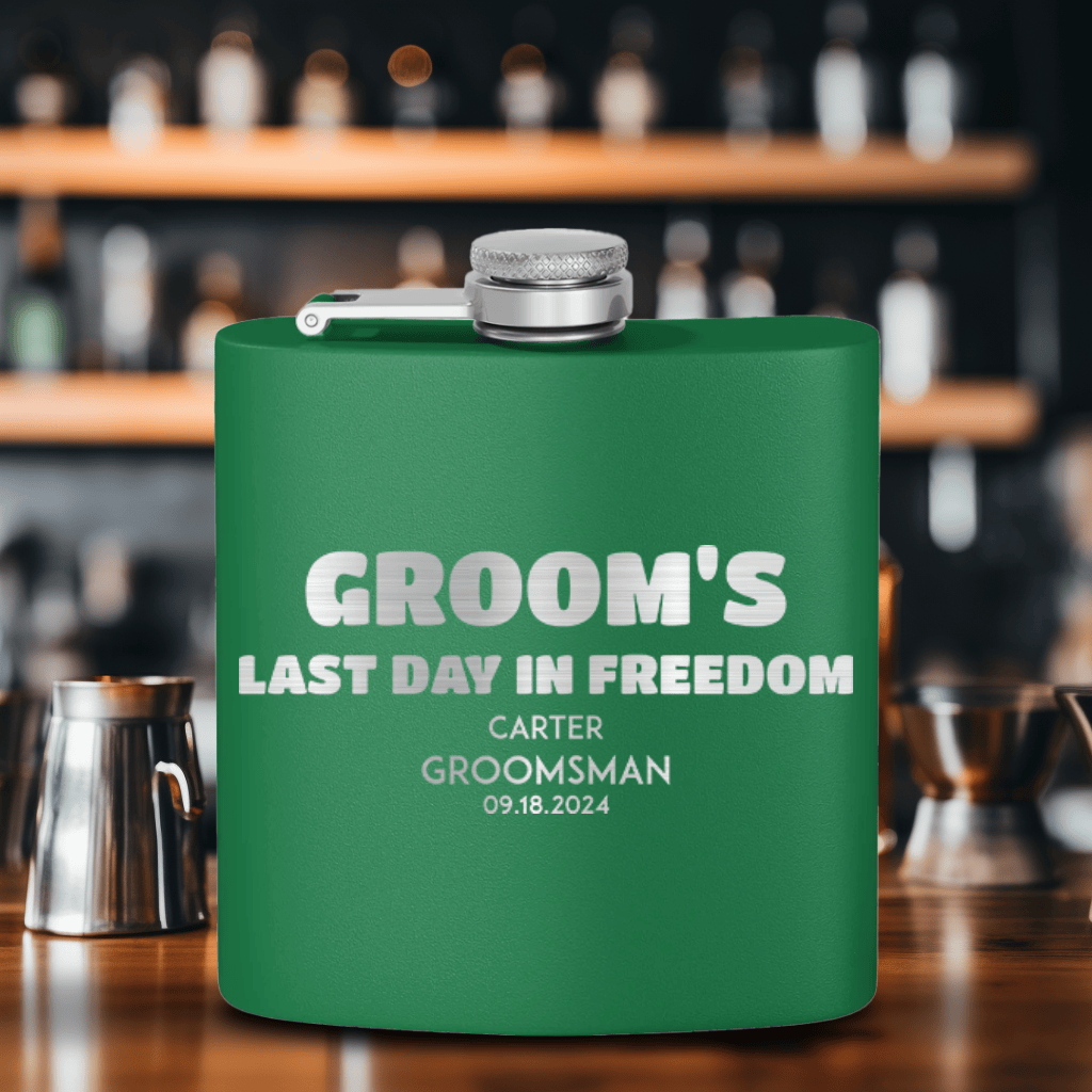 Green Groomsman Flask With Grooms Final Hour Design