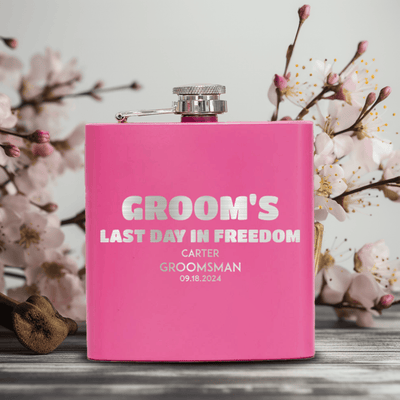 Pink Groomsman Flask With Grooms Final Hour Design