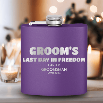 Purple Groomsman Flask With Grooms Final Hour Design