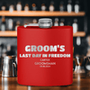 Red Groomsman Flask With Grooms Final Hour Design