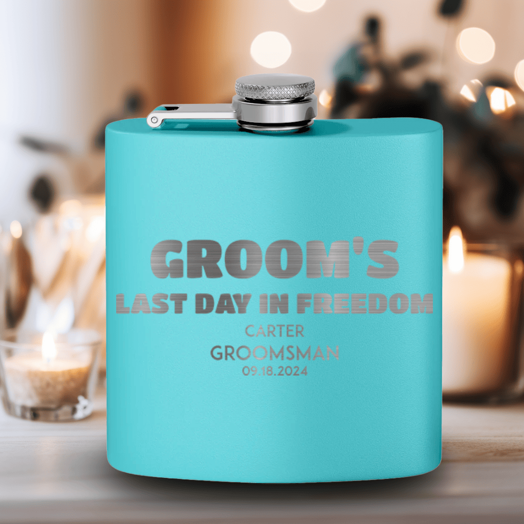 Teal Groomsman Flask With Grooms Final Hour Design