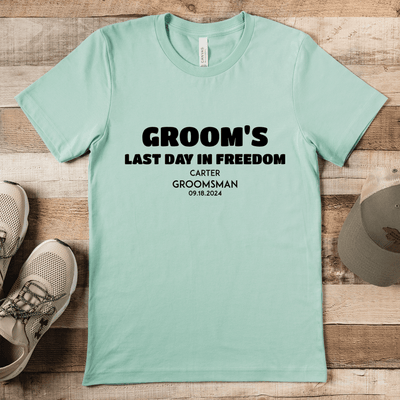 Light Green Mens T-Shirt With Grooms Final Hour Design